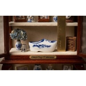 Delft Blue Miniature Porcelain Clog Hand Painted Dutch Windmill Shoe 2 Inch